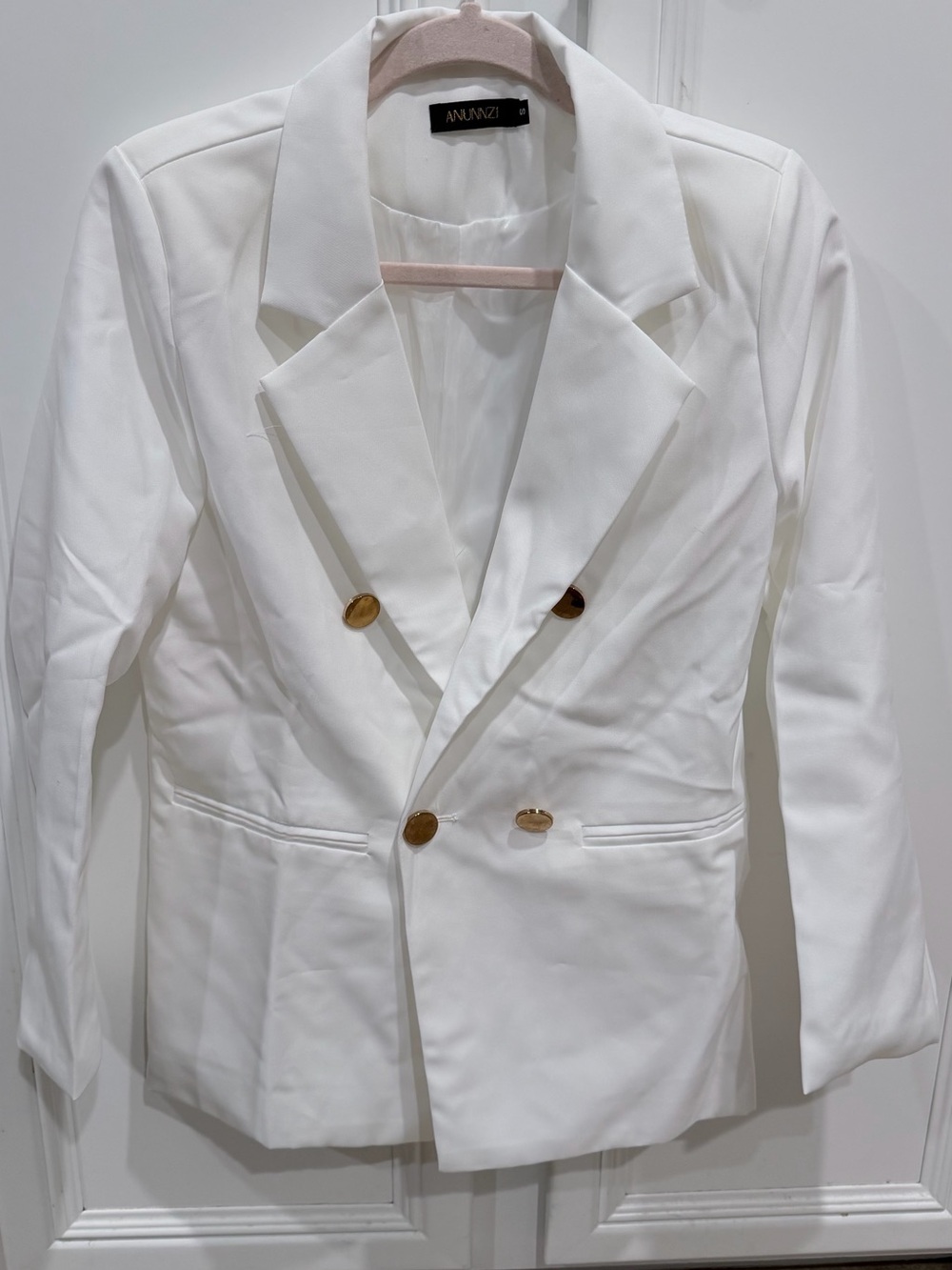 White Double-Breasted Blazer with Gold Buttons